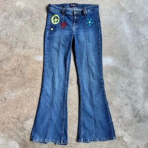 Y2K L.E.I. Painted Low-Rise Split Hem Flare Jeans